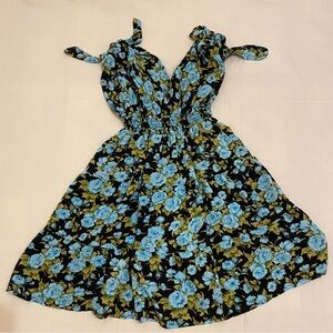 Missshop Blue Floral Shoulder Tie Dress Size Petite S